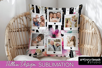 Family Photo Frame Pillow Sublimation - Floral Pillow Cover Sublimation OrangeBrushStudio 