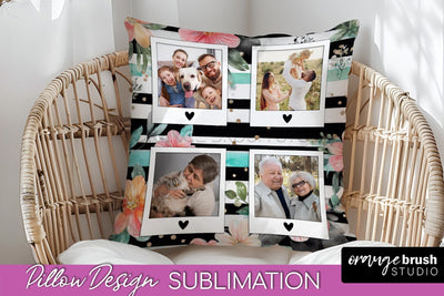Family Photo Frame Pillow Sublimation - Floral Pillow Cover Sublimation OrangeBrushStudio 
