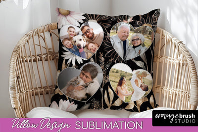 Family Photo Frame Pillow Sublimation - Floral Pillow Cover Sublimation OrangeBrushStudio 