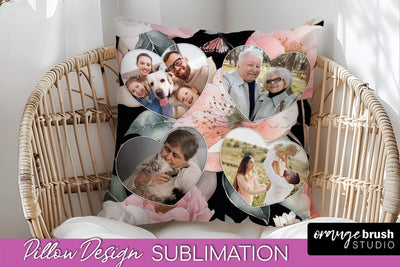 Family Photo Frame Pillow Sublimation - Floral Pillow Cover Sublimation OrangeBrushStudio 