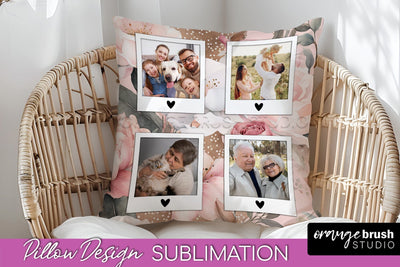 Family Photo Frame Pillow Sublimation - Floral Pillow Cover Sublimation OrangeBrushStudio 