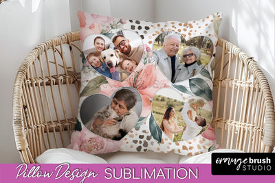 Family Photo Frame Pillow Sublimation - Floral Pillow Cover Sublimation OrangeBrushStudio 