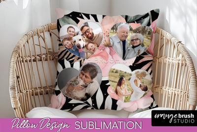 Family Photo Frame Pillow Sublimation - Floral Pillow Cover Sublimation OrangeBrushStudio 