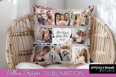 Family Photo Frame Pillow Sublimation - Floral Pillow Cover Sublimation OrangeBrushStudio 