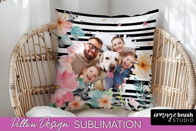 Family Photo Frame Pillow Sublimation - Floral Pillow Cover Sublimation OrangeBrushStudio 