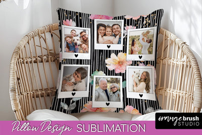 Family Photo Frame Pillow Sublimation - Floral Pillow Cover Sublimation OrangeBrushStudio 