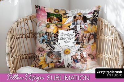 Family Photo Frame Pillow Sublimation - Floral Pillow Cover Sublimation OrangeBrushStudio 