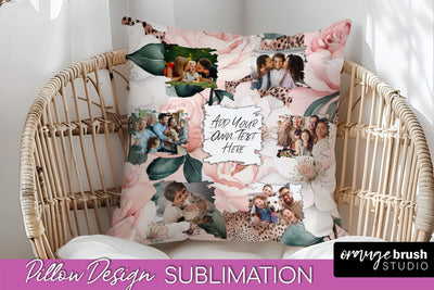 Family Photo Frame Pillow Sublimation - Floral Pillow Cover Sublimation OrangeBrushStudio 
