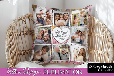 Family Photo Frame Pillow Sublimation - Floral Pillow Cover Sublimation OrangeBrushStudio 