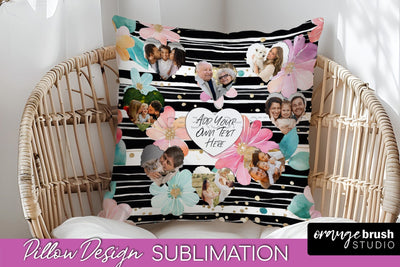 Family Photo Frame Pillow Sublimation - Floral Pillow Cover Sublimation OrangeBrushStudio 