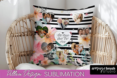 Family Photo Frame Pillow Sublimation - Floral Pillow Cover Sublimation OrangeBrushStudio 