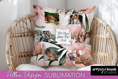 Family Photo Frame Pillow Sublimation - Floral Pillow Cover Sublimation OrangeBrushStudio 