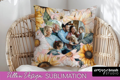 Family Photo Frame Pillow Sublimation - Floral Pillow Cover Sublimation OrangeBrushStudio 