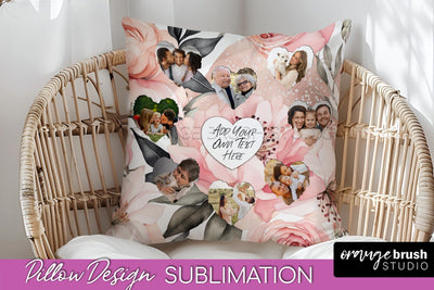 Family Photo Frame Pillow Sublimation - Floral Pillow Cover Sublimation OrangeBrushStudio 