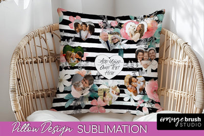 Family Photo Frame Pillow Sublimation - Floral Pillow Cover Sublimation OrangeBrushStudio 