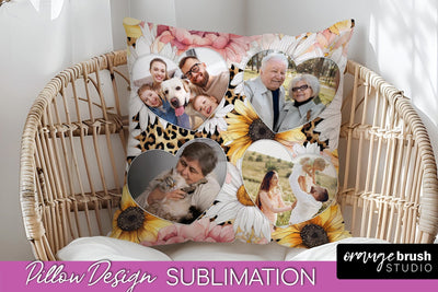 Family Photo Frame Pillow Sublimation - Floral Pillow Cover Sublimation OrangeBrushStudio 