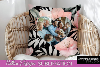 Family Photo Frame Pillow Sublimation - Floral Pillow Cover Sublimation OrangeBrushStudio 