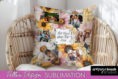 Family Photo Frame Pillow Sublimation - Floral Pillow Cover Sublimation OrangeBrushStudio 
