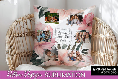 Family Photo Frame Pillow Sublimation - Floral Pillow Cover Sublimation OrangeBrushStudio 