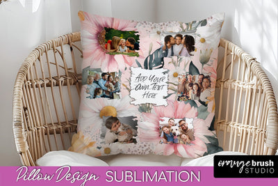 Family Photo Frame Pillow Sublimation - Floral Pillow Cover Sublimation OrangeBrushStudio 