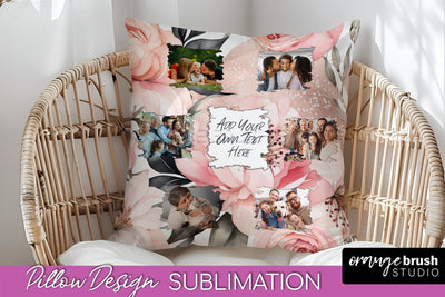 Family Photo Frame Pillow Sublimation - Floral Pillow Cover Sublimation OrangeBrushStudio 