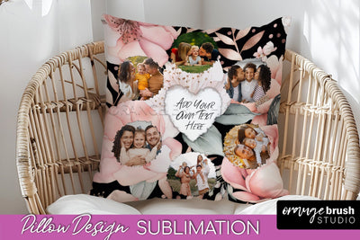 Family Photo Frame Pillow Sublimation - Floral Pillow Cover Sublimation OrangeBrushStudio 