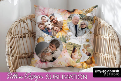 Family Photo Frame Pillow Sublimation - Floral Pillow Cover Sublimation OrangeBrushStudio 