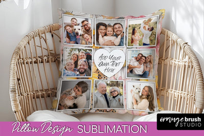Family Photo Frame Pillow Sublimation - Floral Pillow Cover Sublimation OrangeBrushStudio 