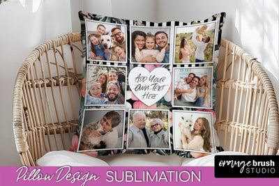 Family Photo Frame Pillow Sublimation - Floral Pillow Cover Sublimation OrangeBrushStudio 