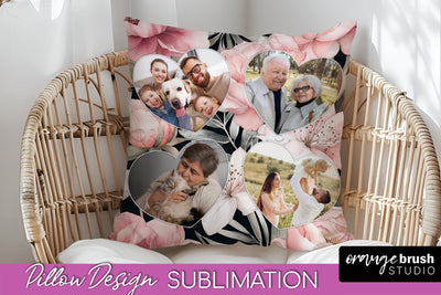 Family Photo Frame Pillow Sublimation - Floral Pillow Cover Sublimation OrangeBrushStudio 
