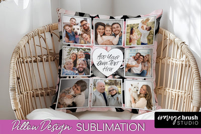 Family Photo Frame Pillow Sublimation - Floral Pillow Cover Sublimation OrangeBrushStudio 