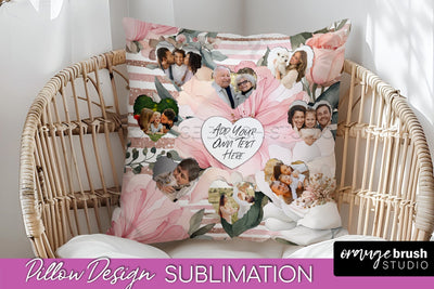 Family Photo Frame Pillow Sublimation - Floral Pillow Cover Sublimation OrangeBrushStudio 