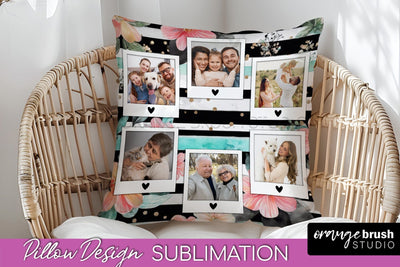 Family Photo Frame Pillow Sublimation - Floral Pillow Cover Sublimation OrangeBrushStudio 