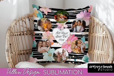 Family Photo Frame Pillow Sublimation - Floral Pillow Cover Sublimation OrangeBrushStudio 
