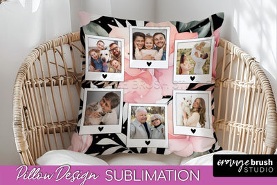 Family Photo Frame Pillow Sublimation - Floral Pillow Cover Sublimation OrangeBrushStudio 