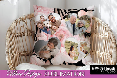 Family Photo Frame Pillow Sublimation - Floral Pillow Cover Sublimation OrangeBrushStudio 