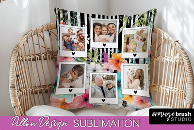 Family Photo Frame Pillow Sublimation - Floral Pillow Cover Sublimation OrangeBrushStudio 