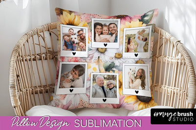 Family Photo Frame Pillow Sublimation - Floral Pillow Cover Sublimation OrangeBrushStudio 