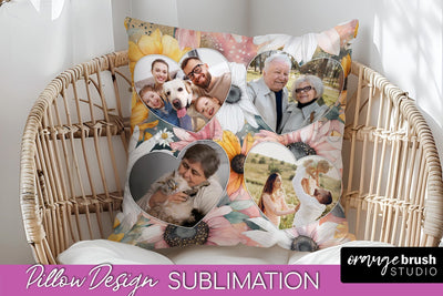 Family Photo Frame Pillow Sublimation - Floral Pillow Cover Sublimation OrangeBrushStudio 