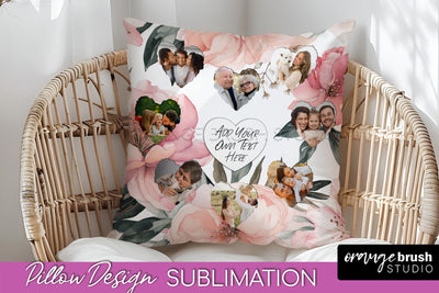 Family Photo Frame Pillow Sublimation - Floral Pillow Cover Sublimation OrangeBrushStudio 