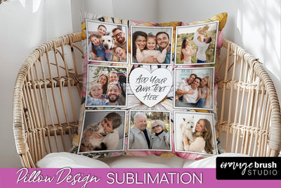 Family Photo Frame Pillow Sublimation - Floral Pillow Cover Sublimation OrangeBrushStudio 