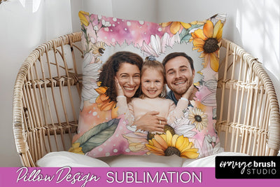 Family Photo Frame Pillow Sublimation - Floral Pillow Cover Sublimation OrangeBrushStudio 