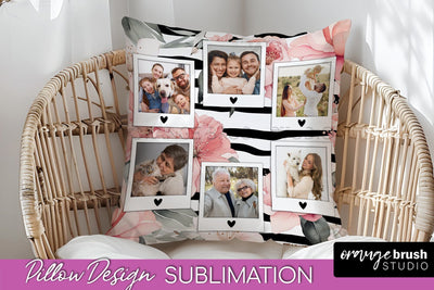Family Photo Frame Pillow Sublimation - Floral Pillow Cover Sublimation OrangeBrushStudio 