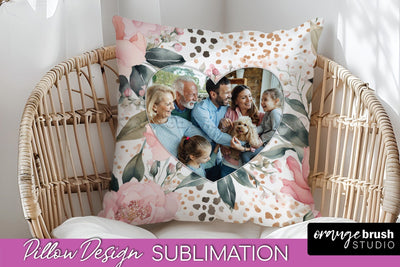 Family Photo Frame Pillow Sublimation - Floral Pillow Cover Sublimation OrangeBrushStudio 
