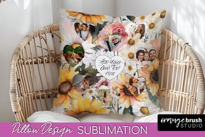 Family Photo Frame Pillow Sublimation - Floral Pillow Cover Sublimation OrangeBrushStudio 