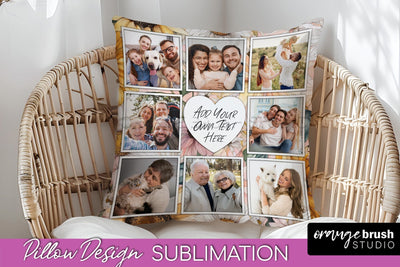 Family Photo Frame Pillow Sublimation - Floral Pillow Cover Sublimation OrangeBrushStudio 