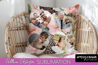 Family Photo Frame Pillow Sublimation - Floral Pillow Cover Sublimation OrangeBrushStudio 