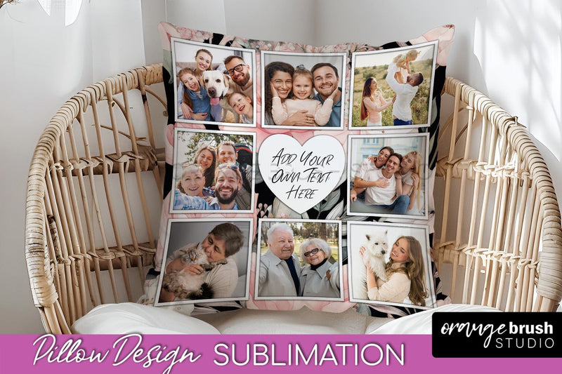 Family Photo Frame Pillow Sublimation - Floral Pillow Cover Sublimation OrangeBrushStudio 