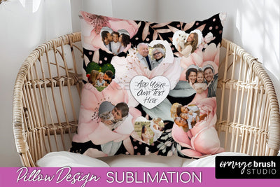 Family Photo Frame Pillow Sublimation - Floral Pillow Cover Sublimation OrangeBrushStudio 