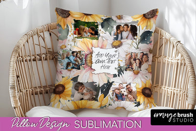 Family Photo Frame Pillow Sublimation - Floral Pillow Cover Sublimation OrangeBrushStudio 